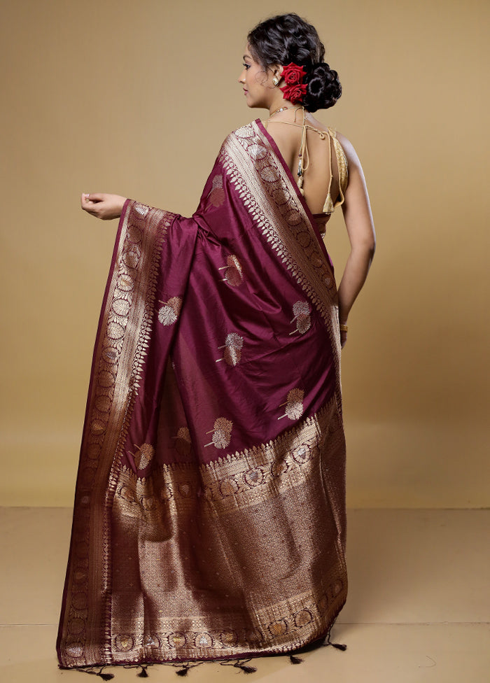 Purple Dupion Silk Saree With Blouse Piece