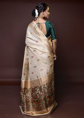 Cream Dupion Silk Saree With Blouse Piece