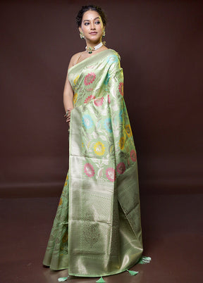 Green Cotton Saree With Blouse Piece