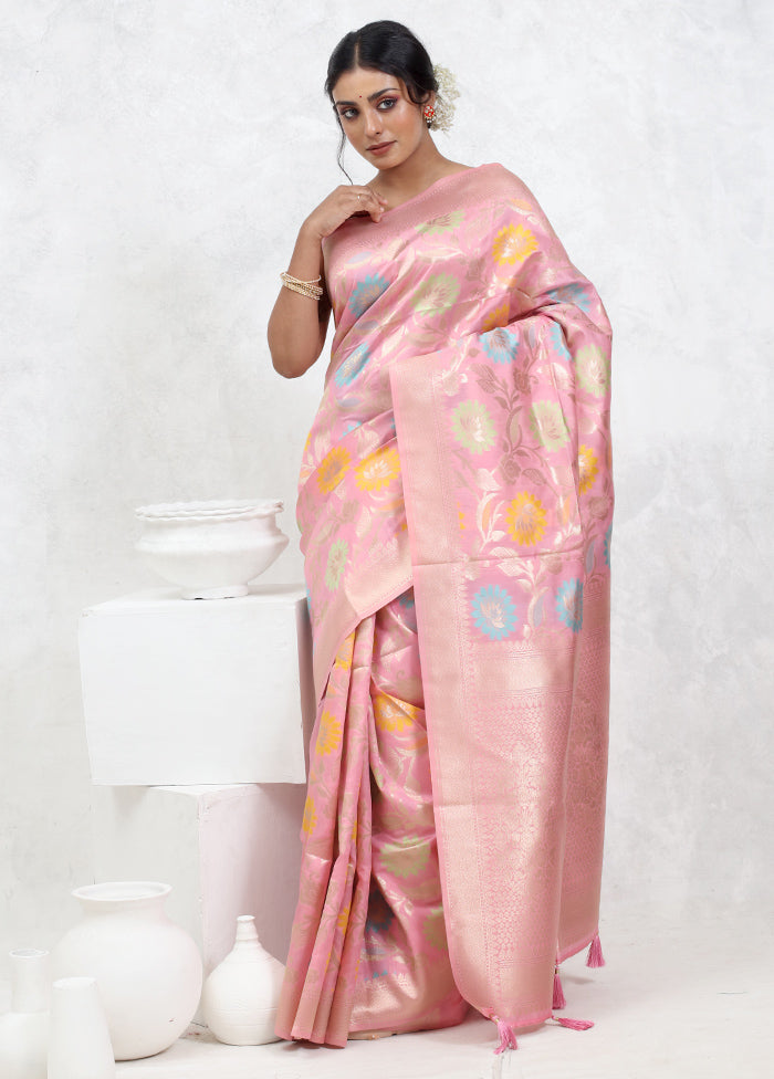 Pink Cotton Saree With Blouse Piece