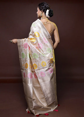 Cream Cotton Saree With Blouse Piece