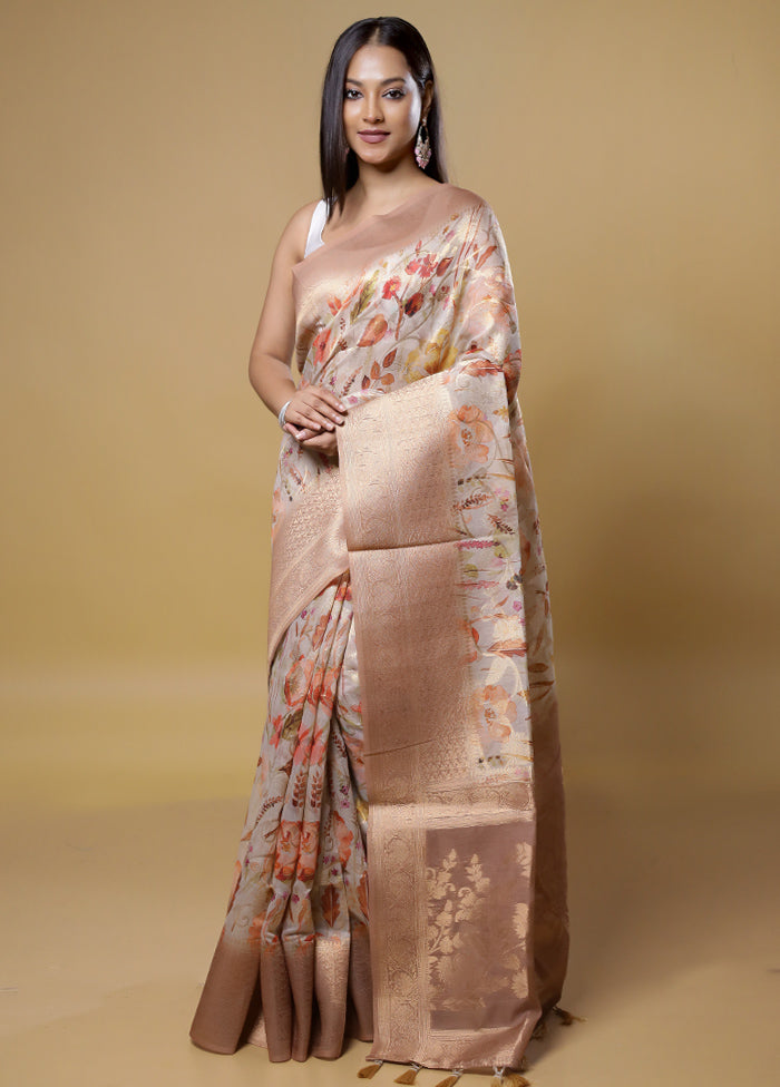 Cream Organza Saree With Blouse Piece