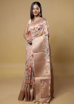 Cream Organza Saree With Blouse Piece