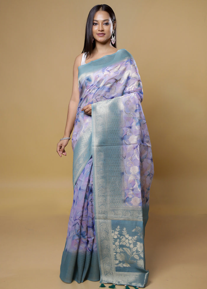 Purple Organza Saree With Blouse Piece