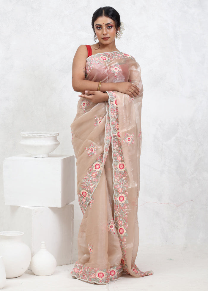 Cream Organza Saree With Blouse Piece - Indian Silk House Agencies