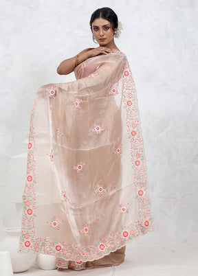 Cream Organza Saree With Blouse Piece - Indian Silk House Agencies