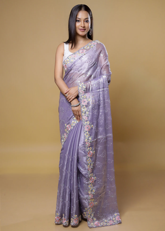 Purple Organza Saree With Blouse Piece