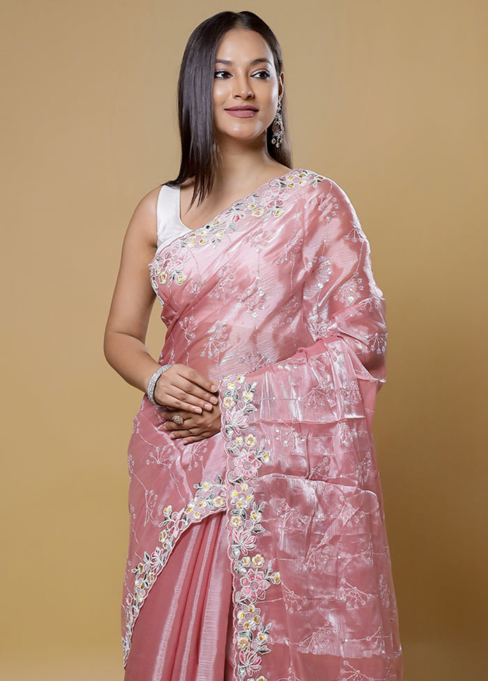 Pink Organza Saree With Blouse Piece