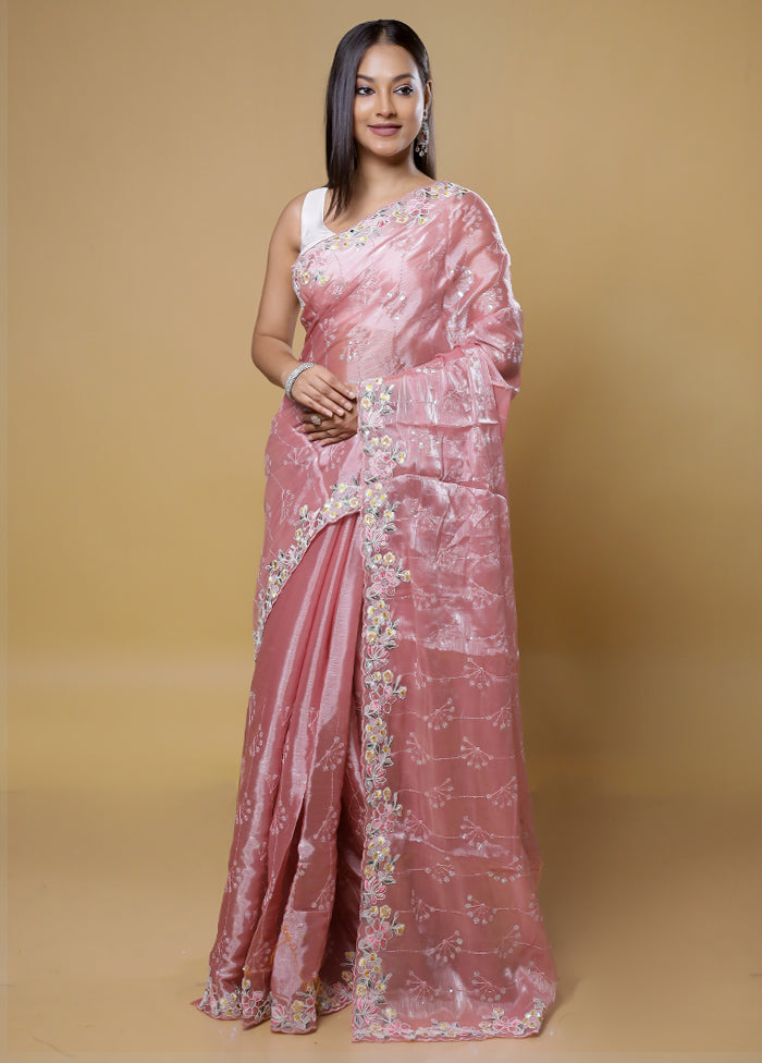 Pink Organza Saree With Blouse Piece