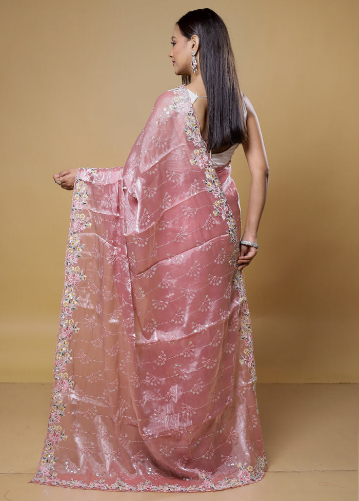 Pink Organza Saree With Blouse Piece