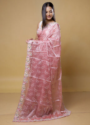 Pink Organza Saree With Blouse Piece