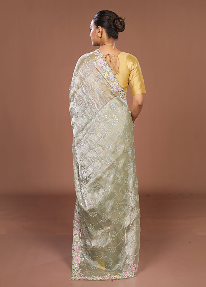 Green Organza Saree With Blouse Piece
