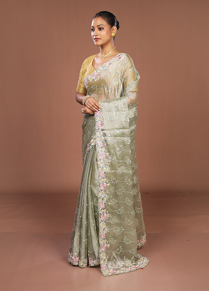 Green Organza Saree With Blouse Piece