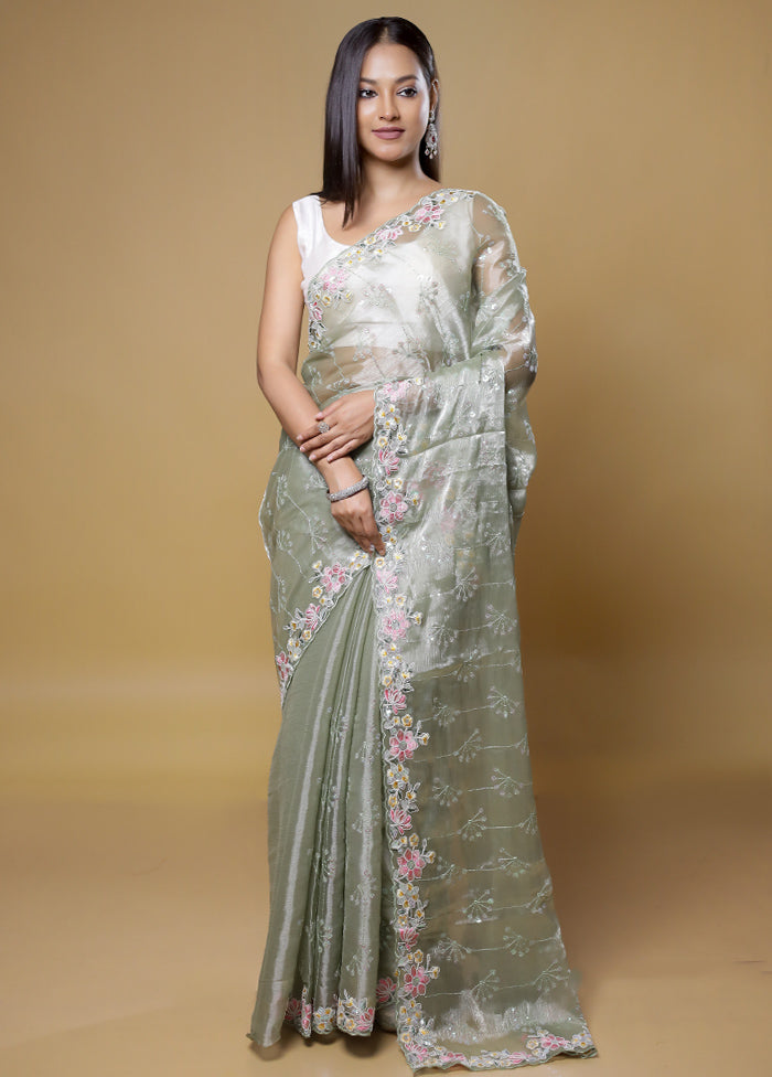 Green Organza Saree With Blouse Piece