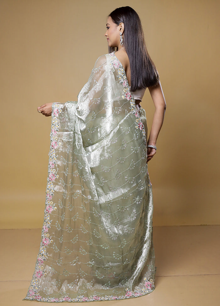 Grey Organza Saree With Blouse Piece