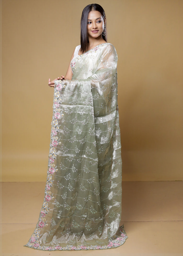 Grey Organza Saree With Blouse Piece