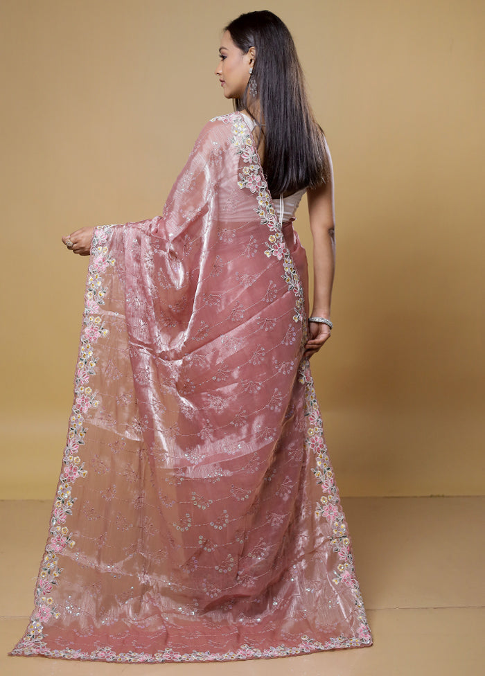 Pink Organza Saree With Blouse Piece