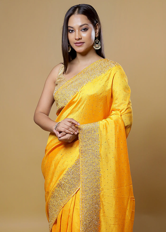 Yellow Dupion Silk Saree With Blouse Piece