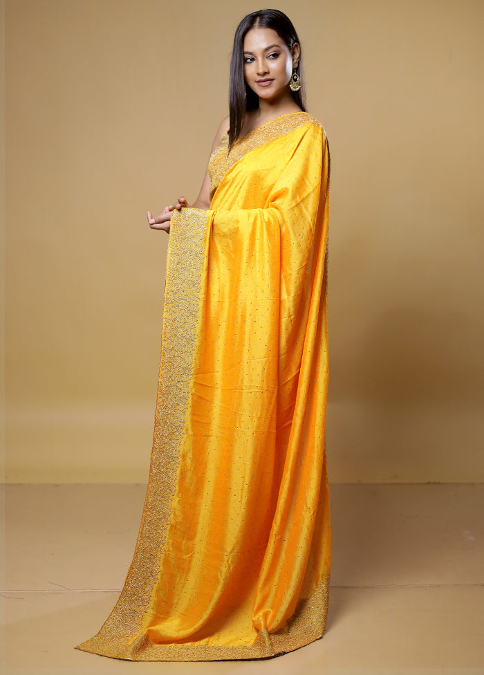 Yellow Dupion Silk Saree With Blouse Piece