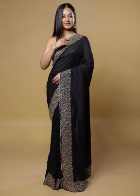 Black Dupion Silk Saree With Blouse Piece