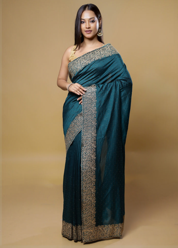 Green Dupion Silk Saree With Blouse Piece