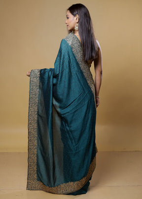 Green Dupion Silk Saree With Blouse Piece