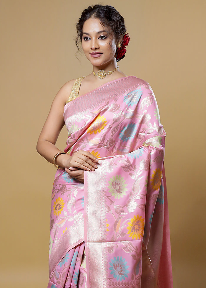 Pink Cotton Saree With Blouse Piece