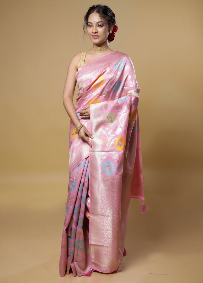 Pink Cotton Saree With Blouse Piece