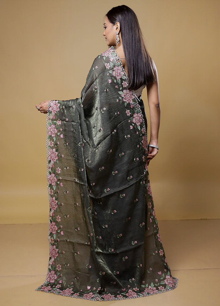 Green Crushed Tissue Silk Saree With Blouse Piece