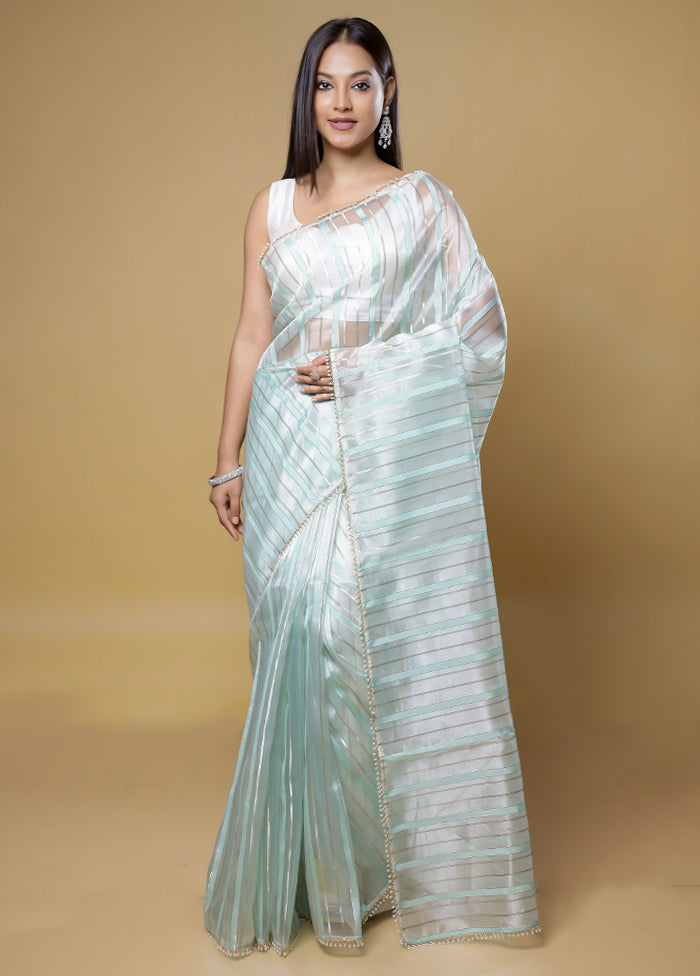 Blue Organza Saree With Blouse Piece