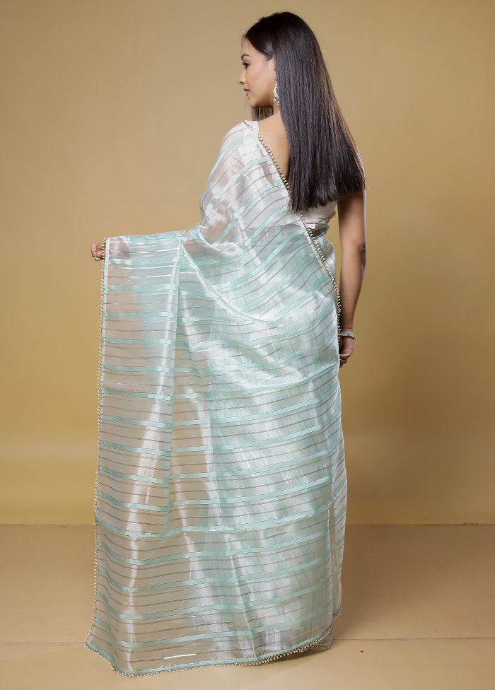 Blue Organza Saree With Blouse Piece