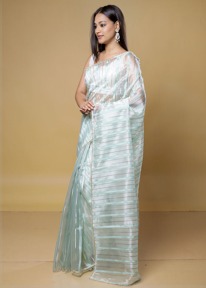 Blue Organza Saree With Blouse Piece