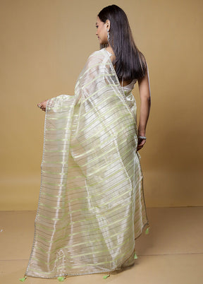 Green Organza Saree With Blouse Piece