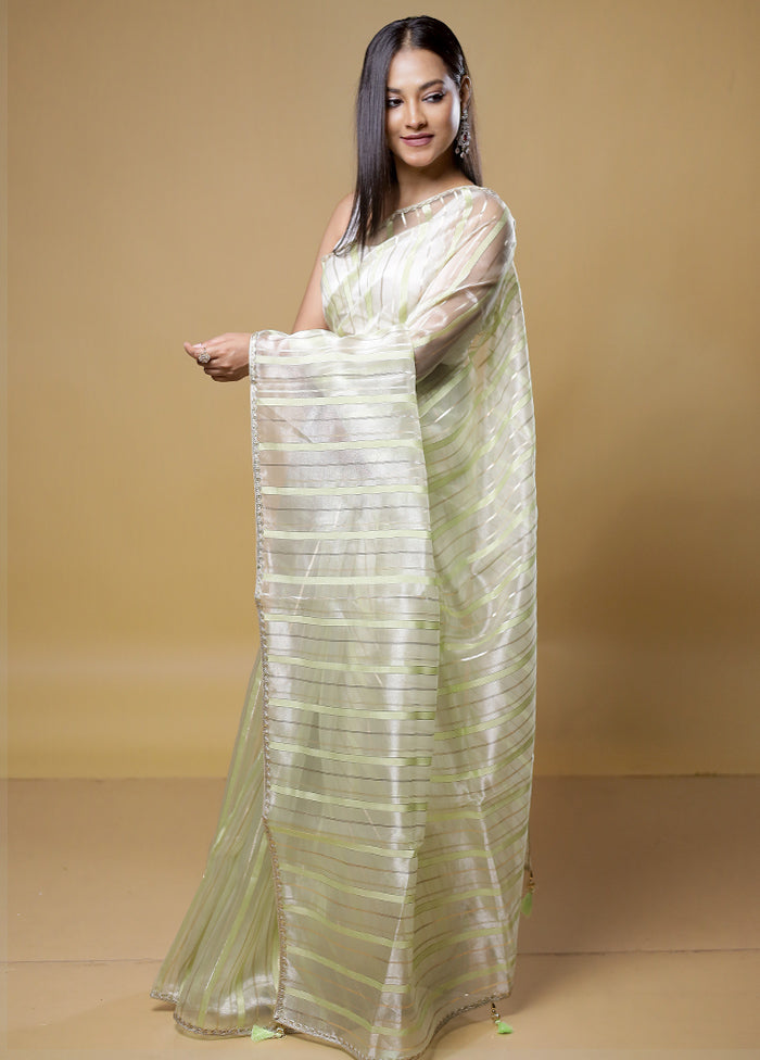 Green Organza Saree With Blouse Piece