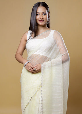 White Organza Saree With Blouse Piece