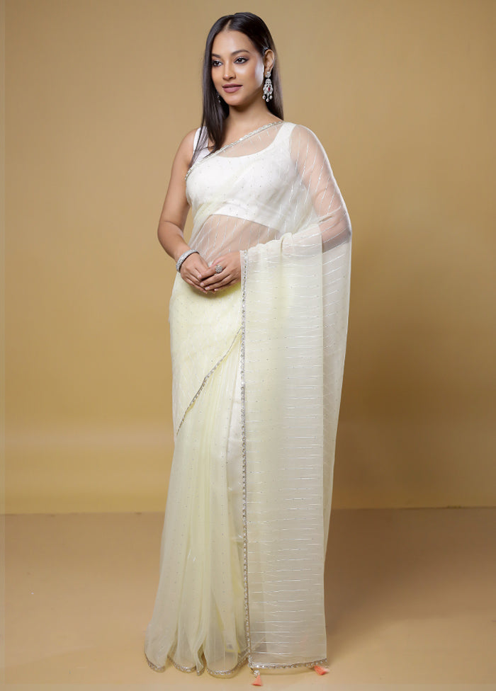 White Organza Saree With Blouse Piece