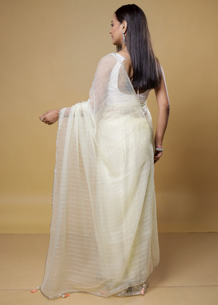 White Organza Saree With Blouse Piece