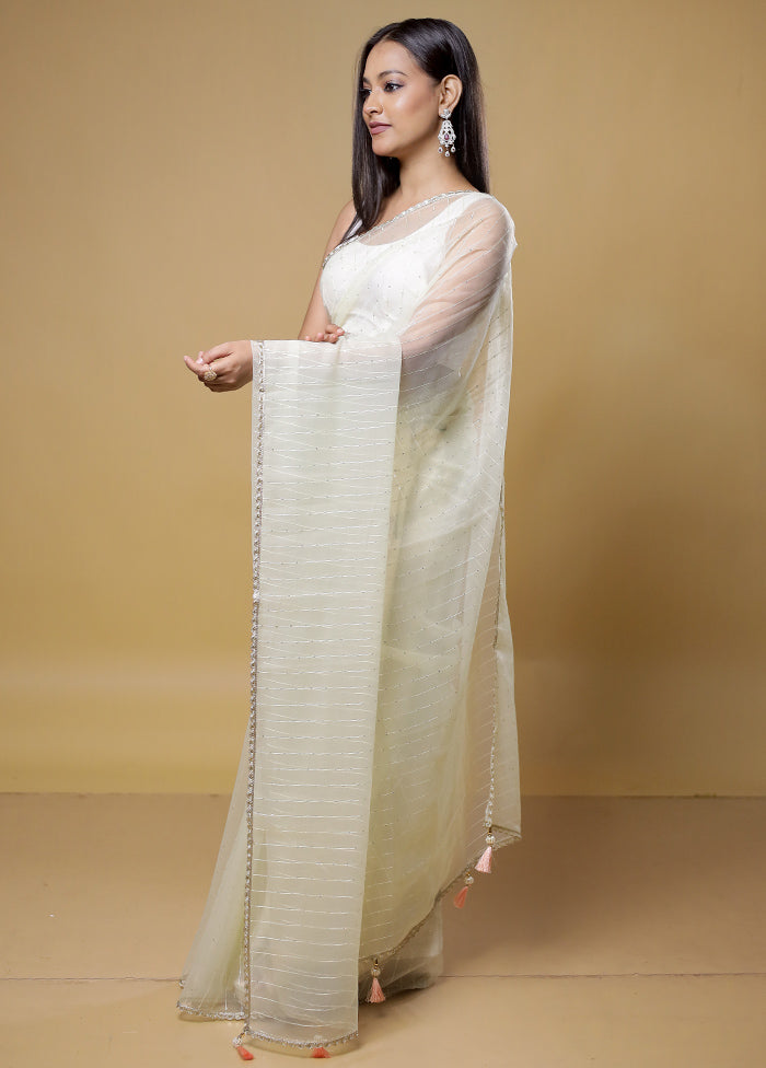 White Organza Saree With Blouse Piece