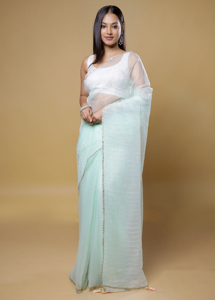 Blue Organza Saree With Blouse Piece