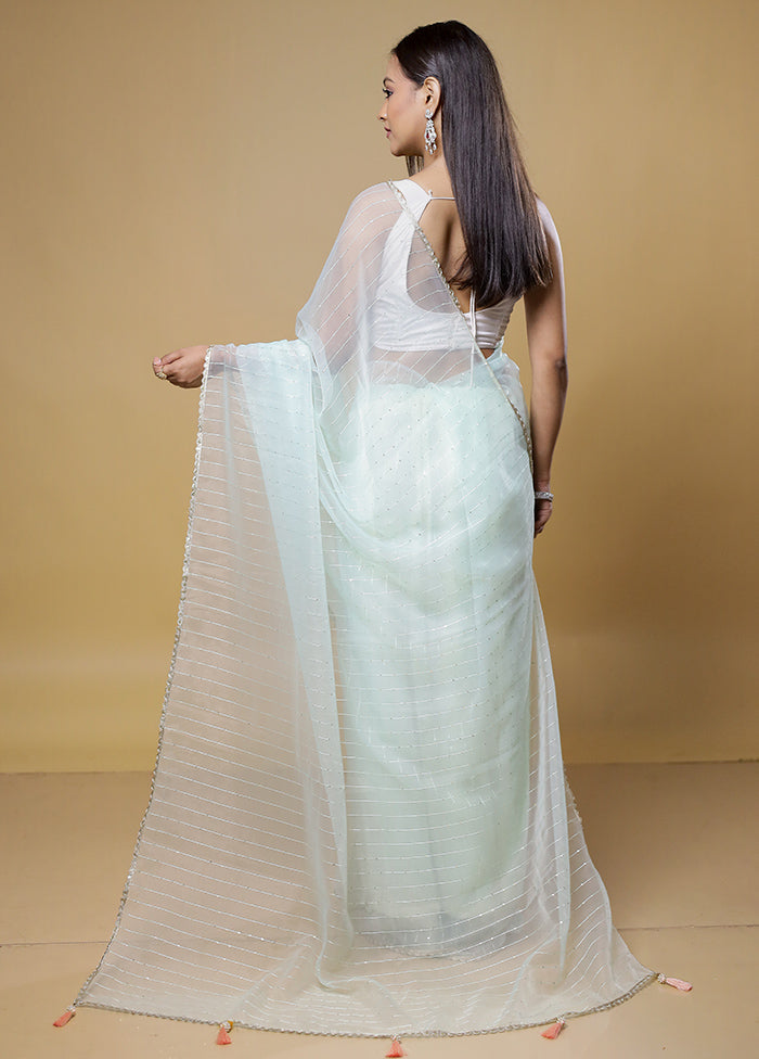 Blue Organza Saree With Blouse Piece