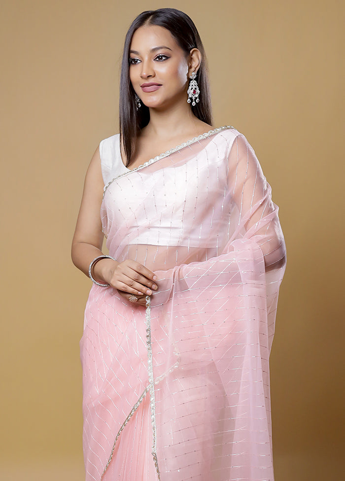 Pink Organza Saree With Blouse Piece