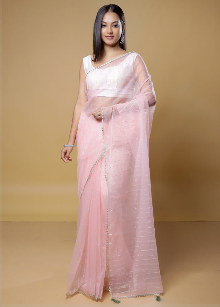 Pink Organza Saree With Blouse Piece