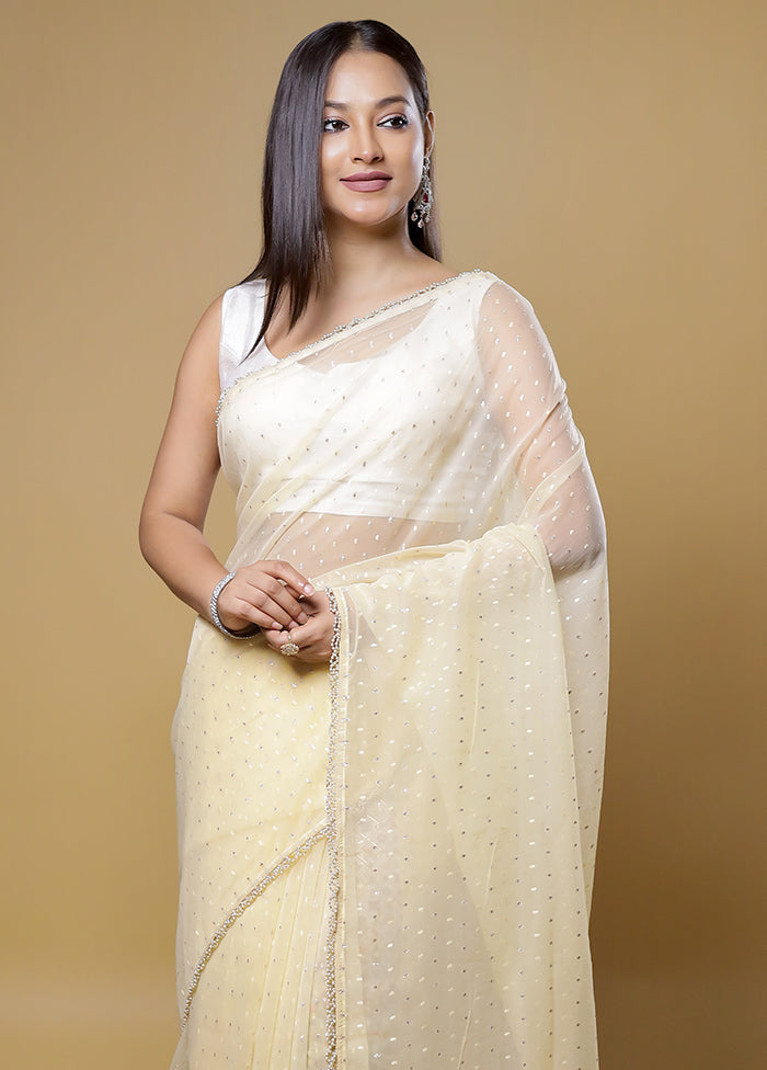 Cream Organza Saree With Blouse Piece