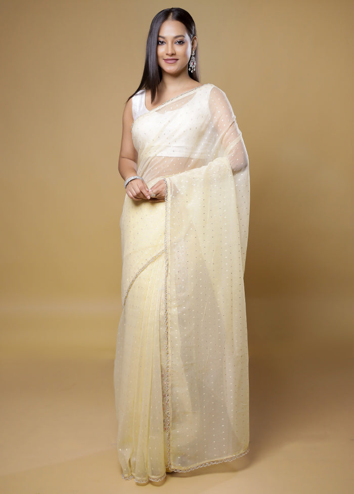 Cream Organza Saree With Blouse Piece