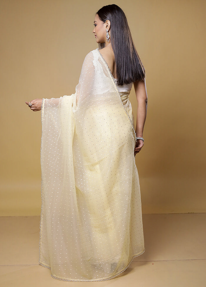 Cream Organza Saree With Blouse Piece