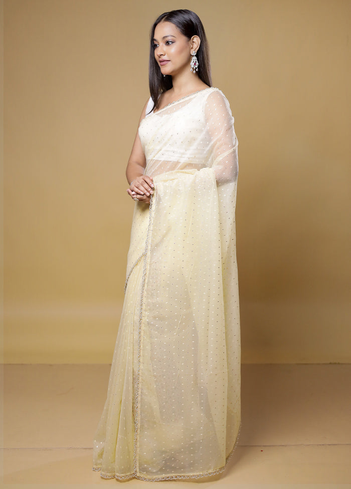 Cream Organza Saree With Blouse Piece