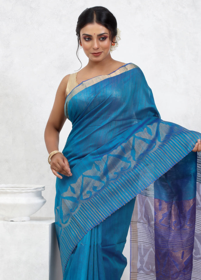 Blue Matka Pure Silk Saree With Blouse Piece