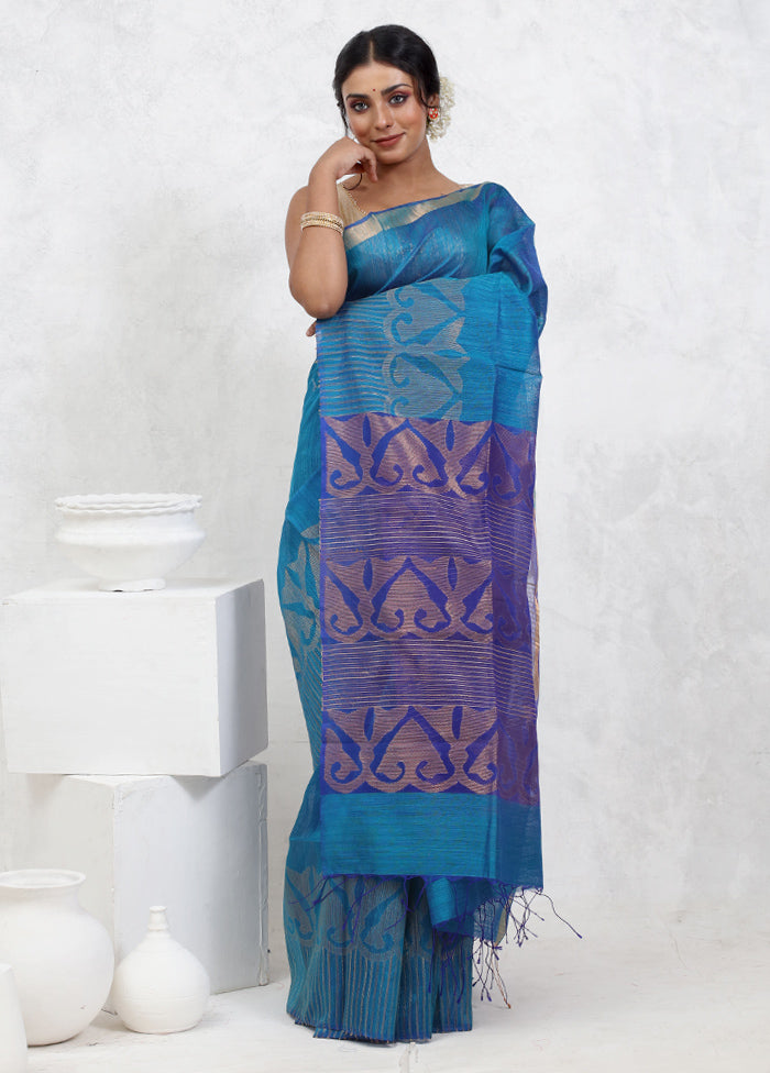 Blue Matka Pure Silk Saree With Blouse Piece