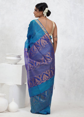 Blue Matka Pure Silk Saree With Blouse Piece