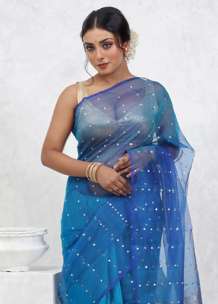 Blue Matka Pure Silk Saree With Blouse Piece